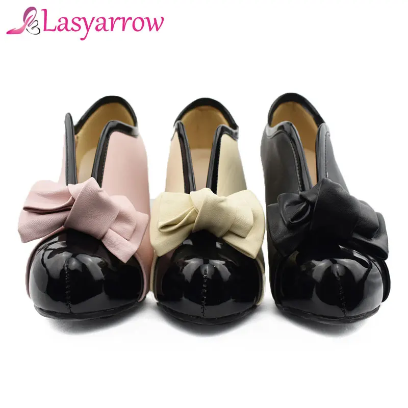 Lasyarrow Femei Alunecare Pe Pantofi Cu Toc Pentru Femei Lolita Papion Rotund Toe Tocuri Pompe De Platforma De Moda Petrecere Încălțăminte Mărimea 34-48