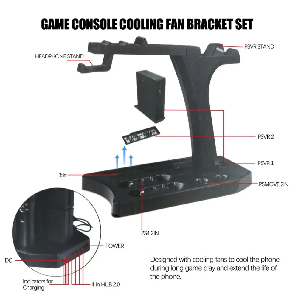 KJH Incarcator Controller Stand Vertical Gamepad Doc de Încărcare Consolă Cooler pentru PS Move pentru PS4 Slim pentru PS4 Pro pentru PSVR/PSVR2