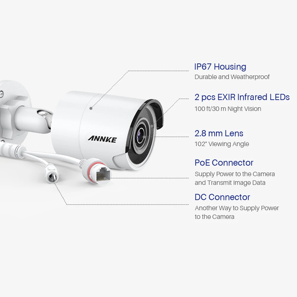 ANNKE 1BUC Ultra HD 8MP POE Camera 4K Piscină Interioară rezistentă la Intemperii Securitate de Rețea Glonț EXIR Viziune de Noapte Alertă e-Mail CCTV Kit