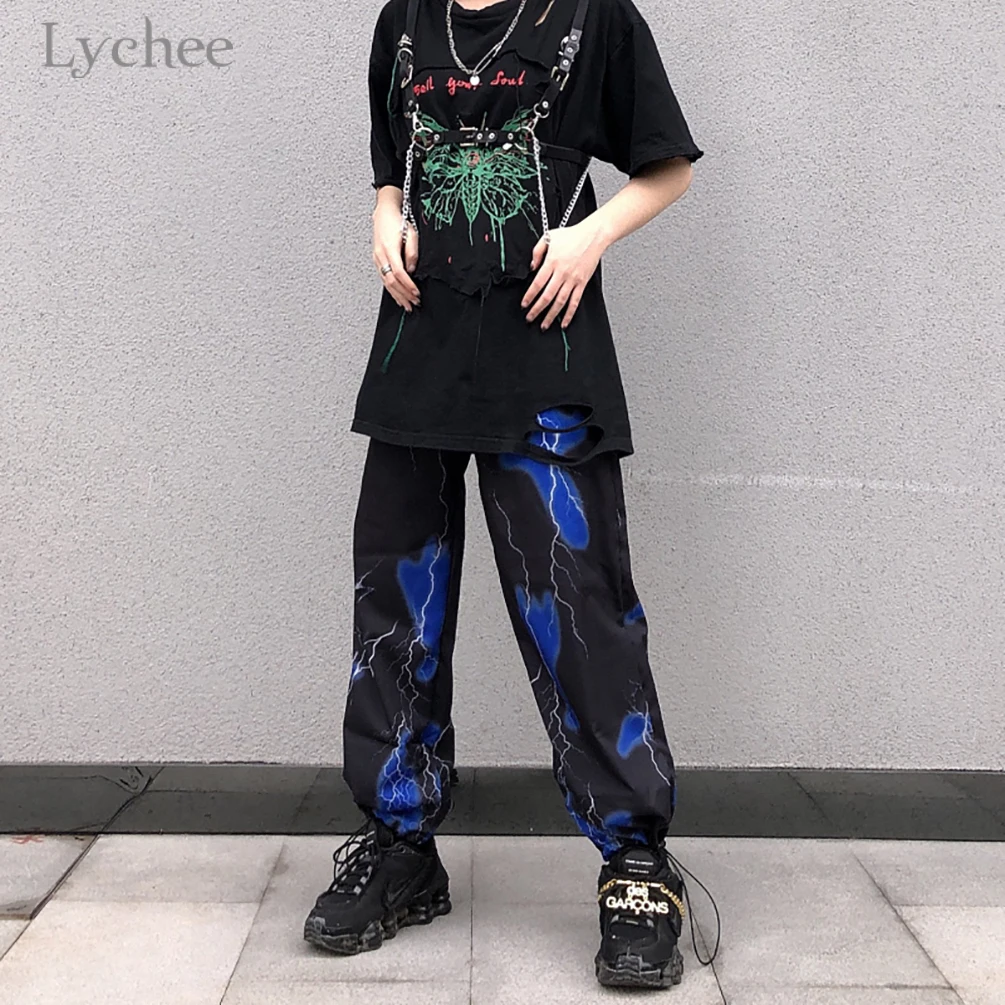 Lychee Harajuku Fulgere De Imprimare Femei Jos Pantalonii Cu Talie Înaltă Primăvară Doamna Pantaloni Lungi Largi Largi Picior Doamnelor Pantaloni