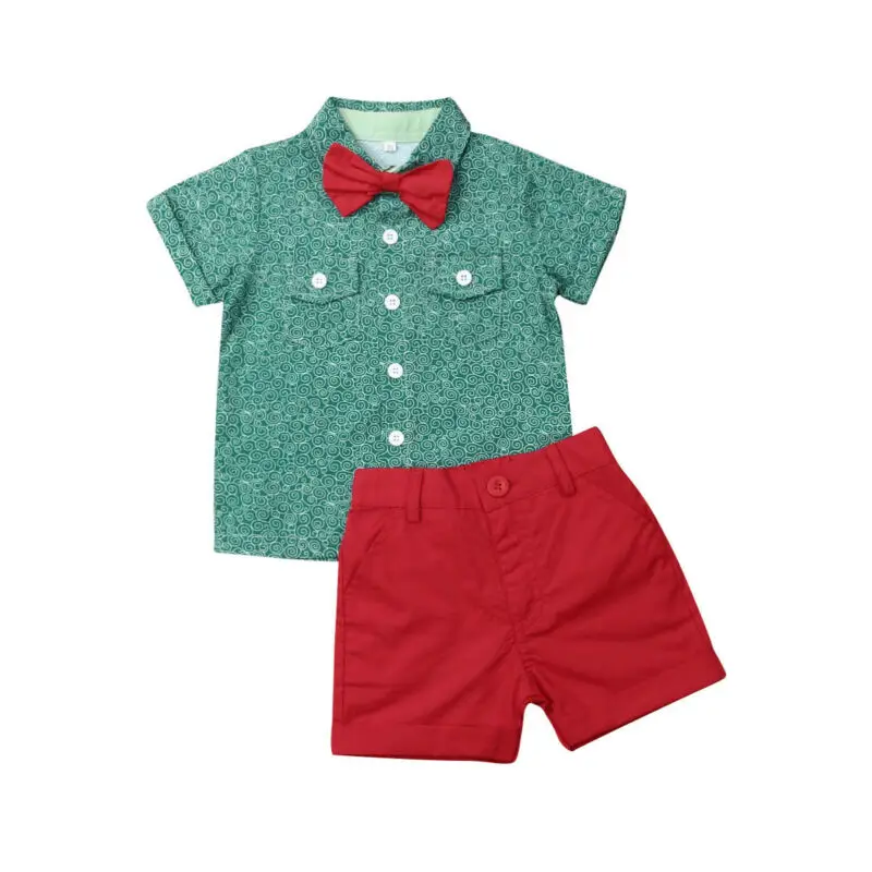 Domn Copii Baby Boy Haine Set de Haine de Crăciun Copilul Papion Maneca Scurta Tricou Verde Topuri pantaloni Scurți Roșii Tinuta Formala 2 buc