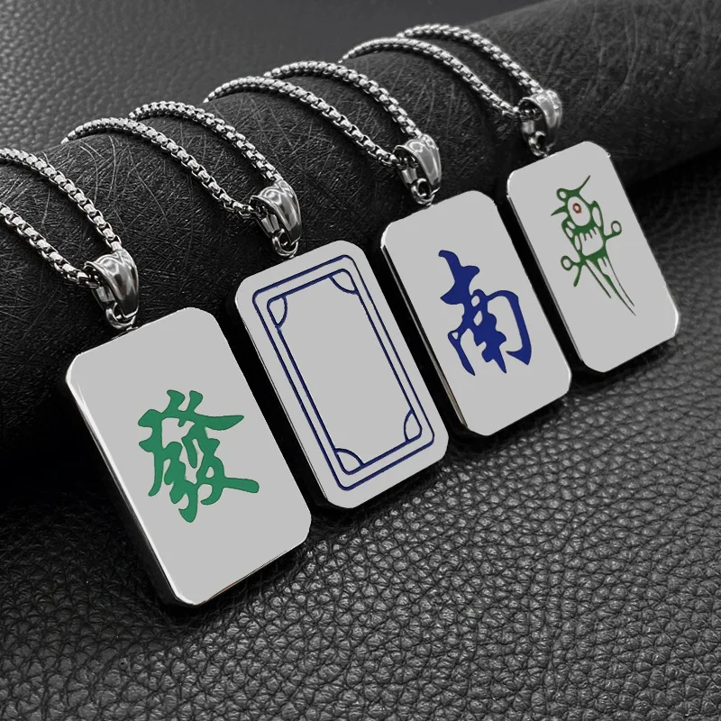 Moda nou colier bijuterii din oțel inoxidabil în față și în spate mahjong design pandantiv fierbinte de vânzare