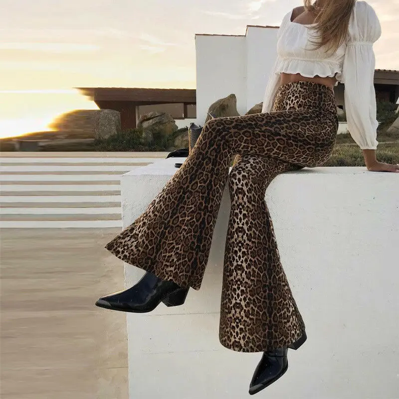 Noua Moda Femei Animal Print Leopard Pantaloni Cu Talie Înaltă Feminin Rachete De Semnalizare Pantaloni De Moda De Street Wear