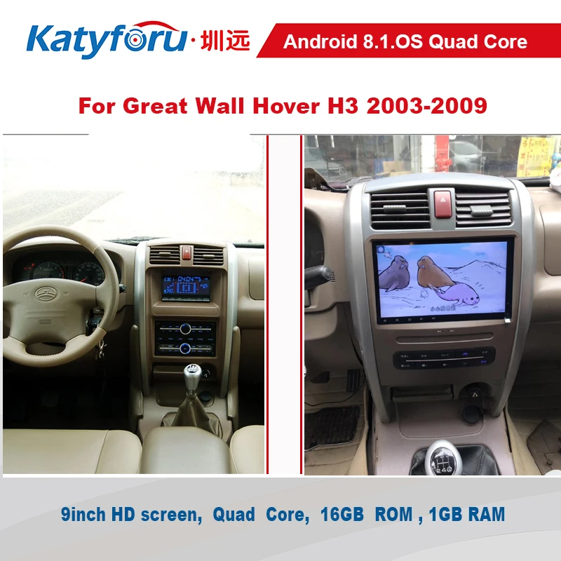 Android radio auto pentru great wall hover h3 2003-2009 cu gps wifi gratuit camera retrovizoare 9inch ecran 1024x600 h3 2din radio
