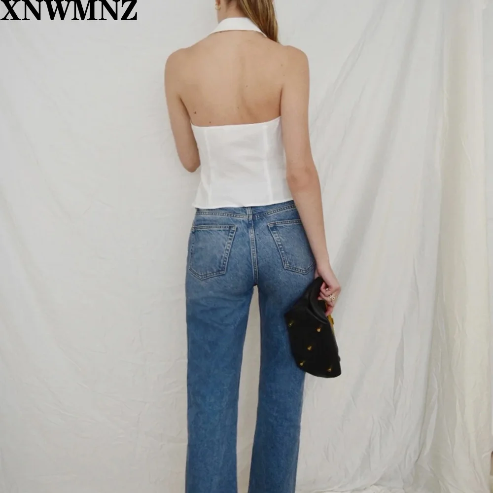 XNWMNZ Vintage din Bumbac Alb femei Camis Slim Rândul său, în Jos Guler Femei de Moda de top fără Mâneci Rezervor de Top pentru Femei-dragoste za topuri