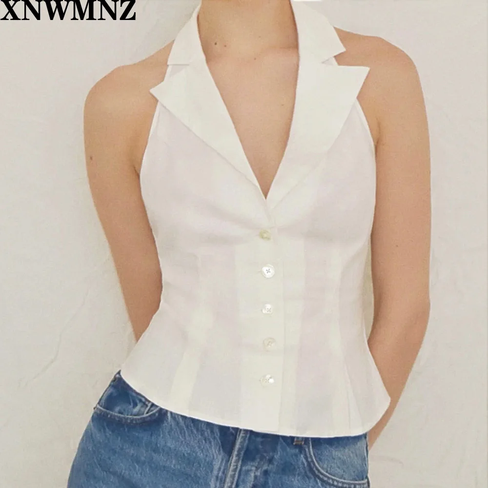 XNWMNZ Vintage din Bumbac Alb femei Camis Slim Rândul său, în Jos Guler Femei de Moda de top fără Mâneci Rezervor de Top pentru Femei-dragoste za topuri