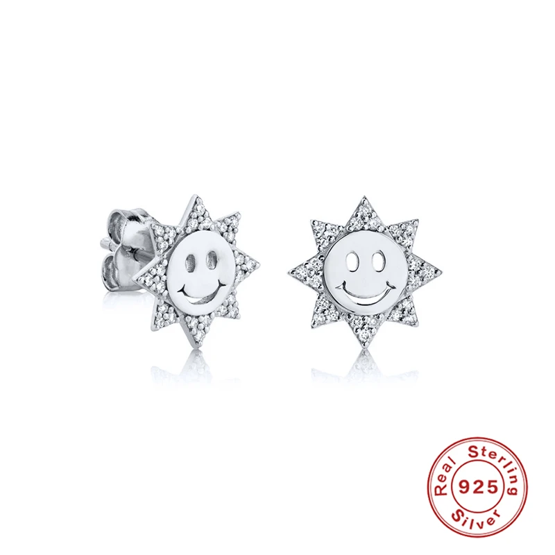ROXI Cristale Smiley Soare Mini Stud Cercei pentru Femeile Fată Frumoasă Știfturi de Ureche Neobișnuit Cercel Piercing Argint 925 Bijuterii