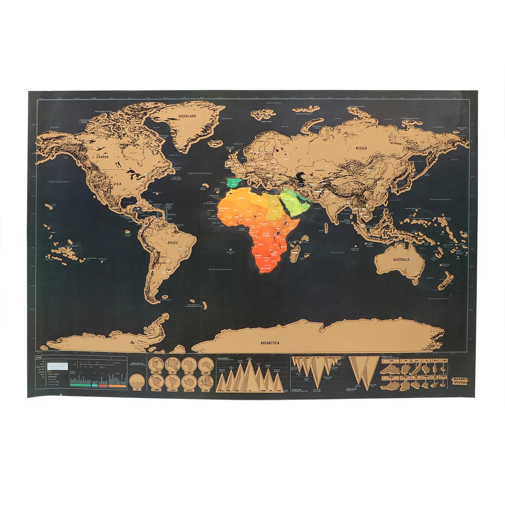 1 Bucată Personalizat Jurnalul De Călătorie Șterge Negru Hartă Poster Noi Autocolante De Perete Decor Acasă Deluxe Edition Zero Hartă A Lumii