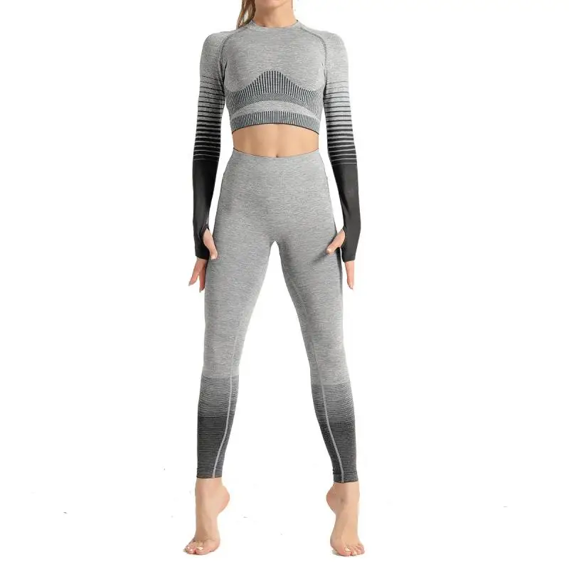 CHRLEISURE Yoga Set de Fitness Îmbrăcăminte Tricotat Elastic Sport Îmbrăcăminte fără Sudură Camasi cu Maneca Lunga Talie Mare Push-Up Pantaloni de Yoga