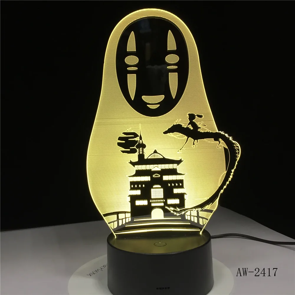 Miyazaki Hayao Anime 3D LED Lampă Nici o Față de Om Figurine Decor Papusa Jucării pentru Copii Acril 7 Culori Lumina de Noapte AW-2417