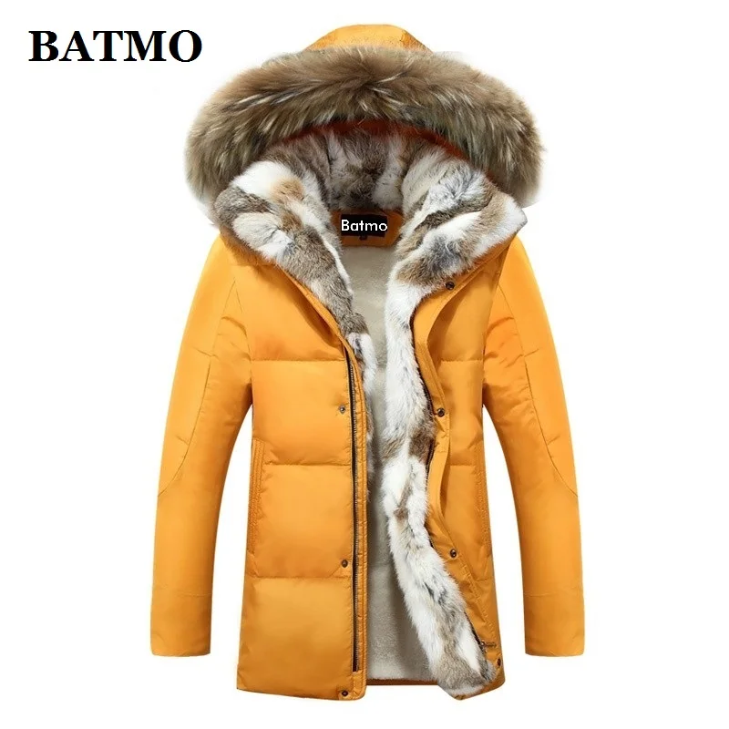BATMO 2020 nou sosirea iernii blana de iepure cu guler de 80% alb rață jos jachete cu gluga barbati ,plus-size S-5XL