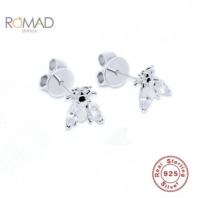 ROMAD Argint 925 Cercei Stud Pentru Femei Bijuterii Doamnelor Mic de Albine Model de Cercei cu Diamante coreean Brincos