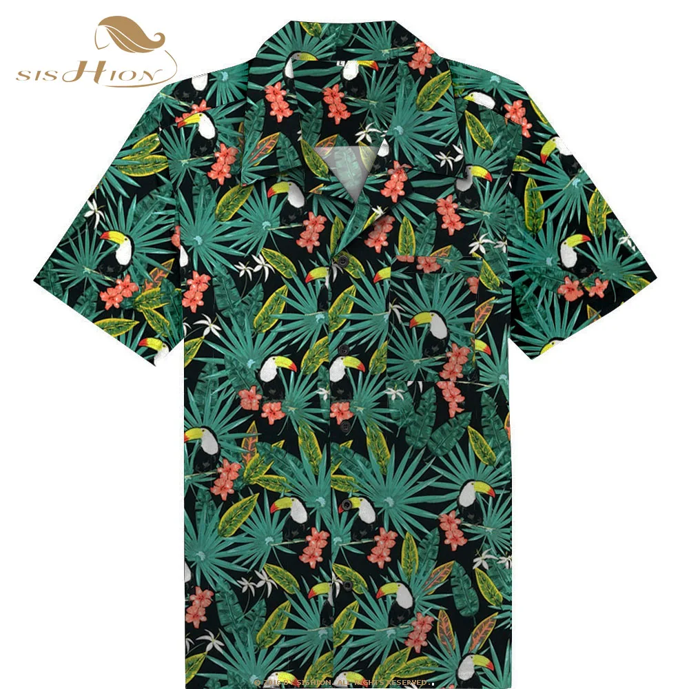 SISHION 2021 Noi Toucan Print Floral Barbati Tricou ST124 Maneci Scurte Palm Springs Cocktail Butonul Până Camasi camiseta hombre