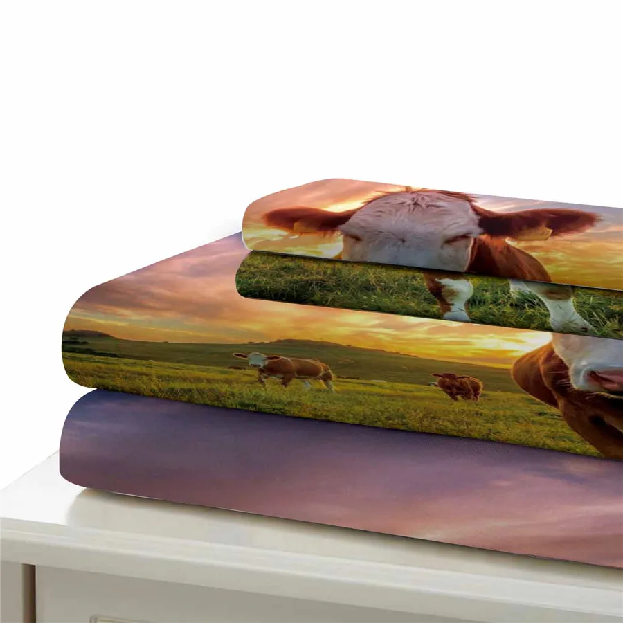 HELENGILI 3D Set de lenjerie de Pat de Imprimare de Vacă Carpetă Acopere Set Lenjerie de pat cu Pernă de Pat Set de Textile Acasă #COW07