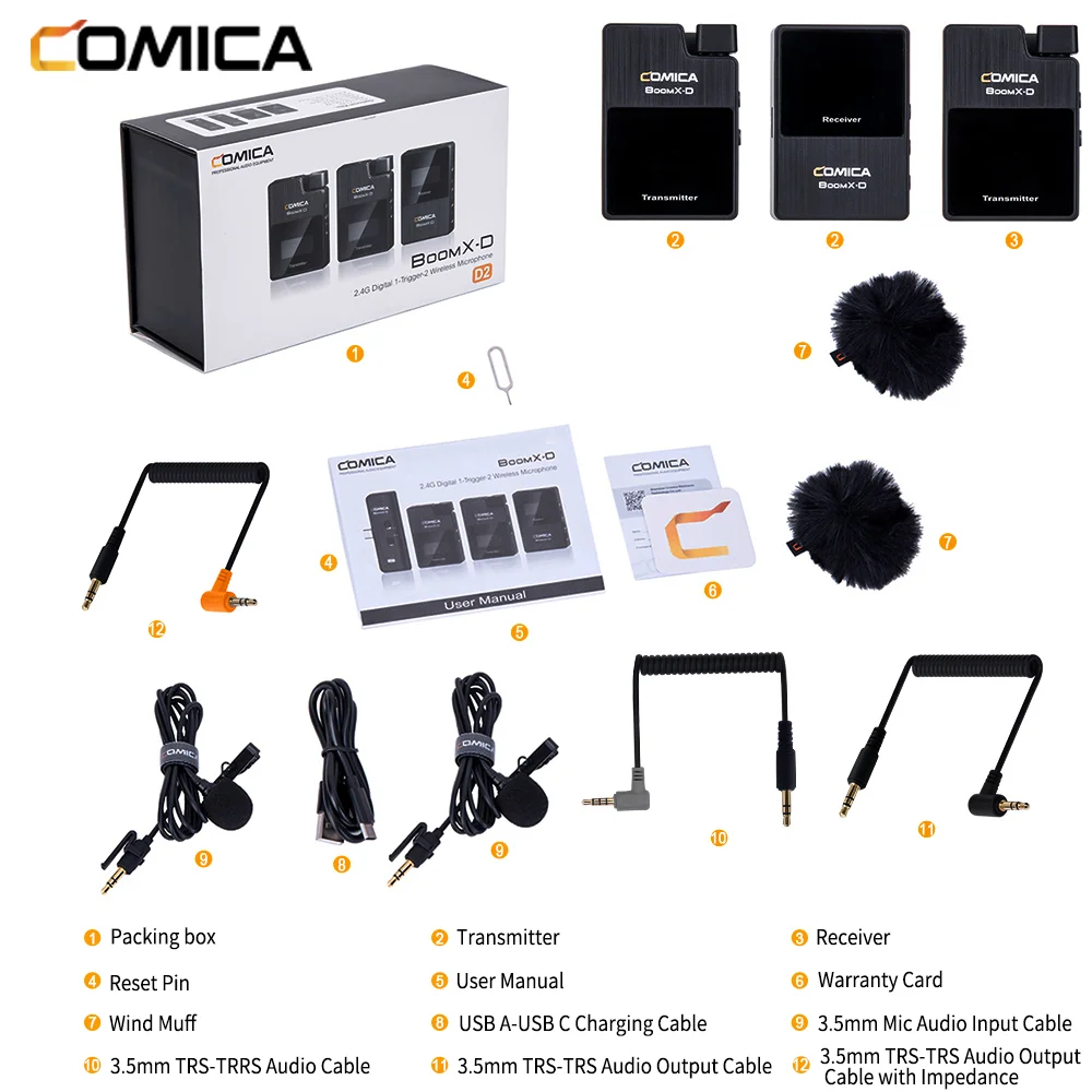 Comica BoomX-D D2 UC2 2.4 G Wireless Digital Sistem de Microfon Lavaliera Rever Microfon Mobil Emițător Receptor