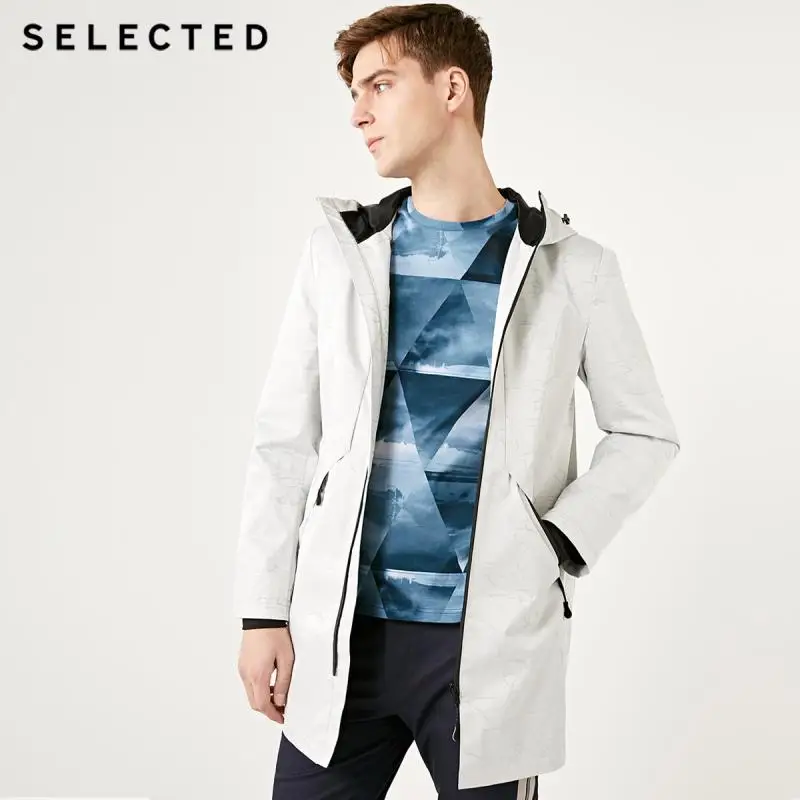SELECTATE Nouă bărbați cu glugă tendință de marmură model regular fit mediu și lung haina S |4191OM542