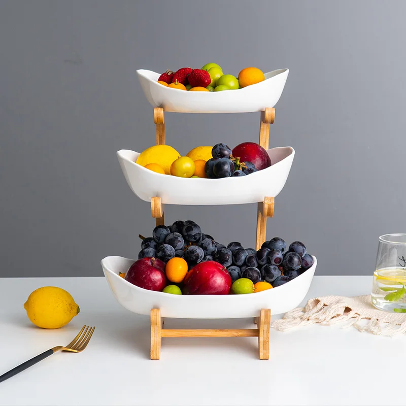 Ceramica vasul cu bomboane camera de zi acasă cu trei straturi de platou cu fructe gustare placa creative moderne fructe uscate coș cu fructe WF730250
