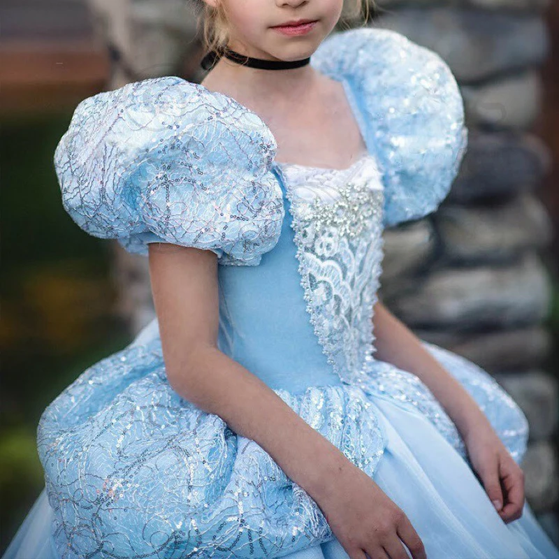Cenusareasa gril copii baby Ntoate rochie Costum Albastru Regina Printesa Rochie de până de Halloween Petrecere de Craciun cu Paiete Cosplay