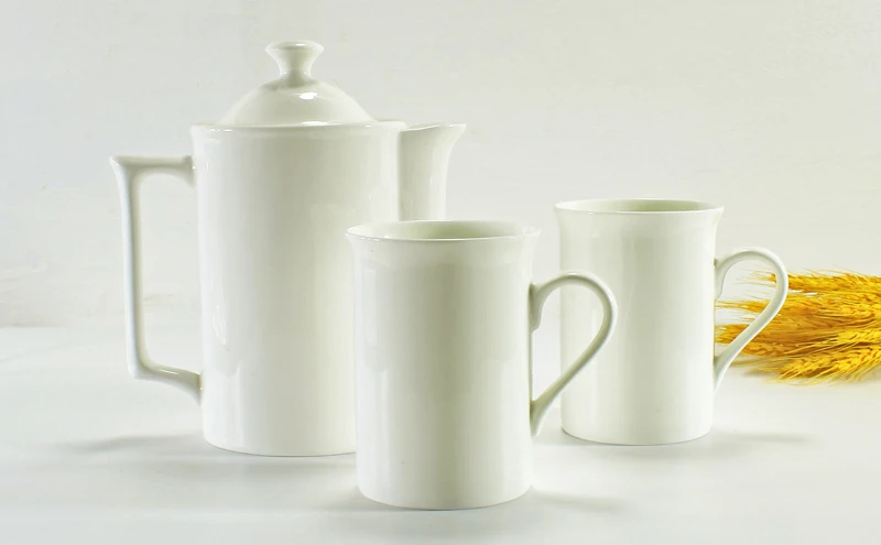 3pcs set, alb simplu bone china oală și ceașcă de ceai set. cana de cafea pentru servicii de cafenea, cadou pentru iubita, portelan seturi de cafea