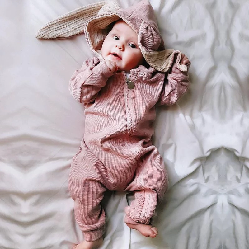 Copil Drăguț Nou-Născut Băiat Fată Bunny Salopetă Urechi Lungi Cu Gluga, Salopeta Costum De Iepure Toamna Iarna Baietel Fata De Paști Costume