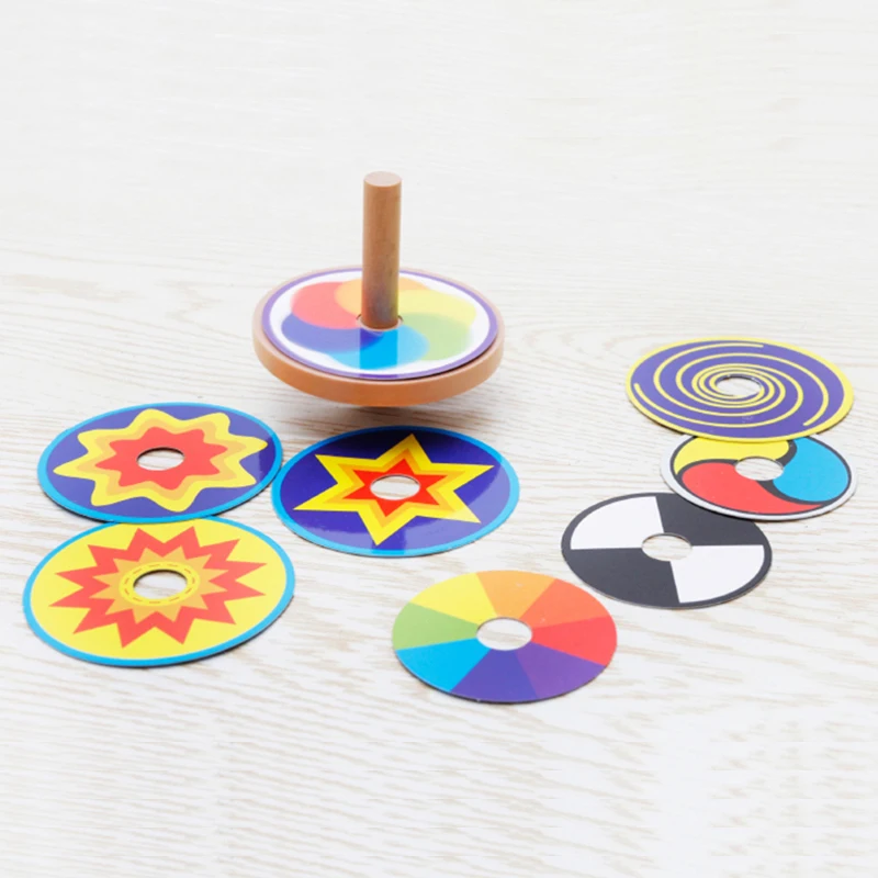 Titirez Jucărie pentru Copii din Lemn titirezul Clasic Jucarie Montessori Colorate 8 Carte de Desen Autocolant de Învățământ Devreme de Fag