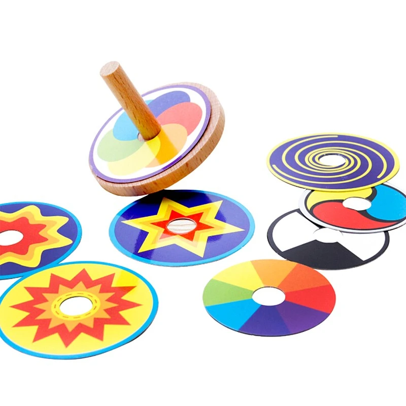Titirez Jucărie pentru Copii din Lemn titirezul Clasic Jucarie Montessori Colorate 8 Carte de Desen Autocolant de Învățământ Devreme de Fag