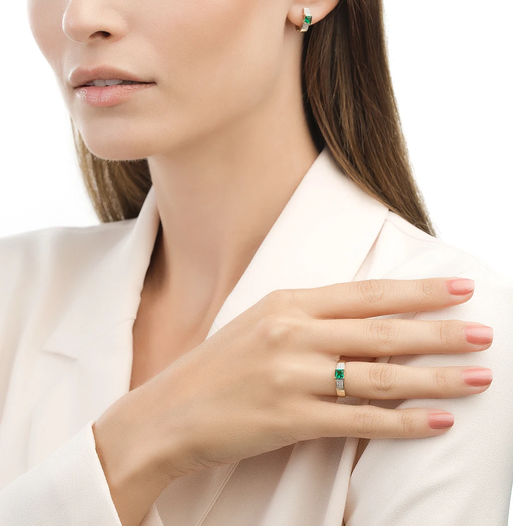 Moda bijuterii inel de aur cu smarald si diamant lumina SOARELUI test de 585 de femei, de sex feminin