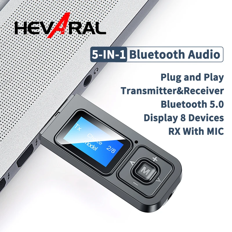 5-IN-1 USB Dongle Bluetooth 5.0 Audio Receptor-Transmitator Cu afisaj LCD Mini de 3,5 mm AUX RCA Adaptor Wireless Cu MICROFON Pentru TV
