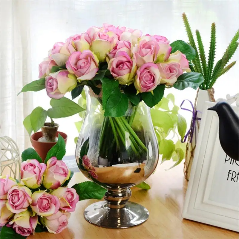 1 Buchet/12 capete de BRICOLAJ Proaspete Flori Artificiale de Trandafir Flori de Mătase Fals Plante Pentru Valentine ' s Zi, Nunta Petrecere Acasă Decorare