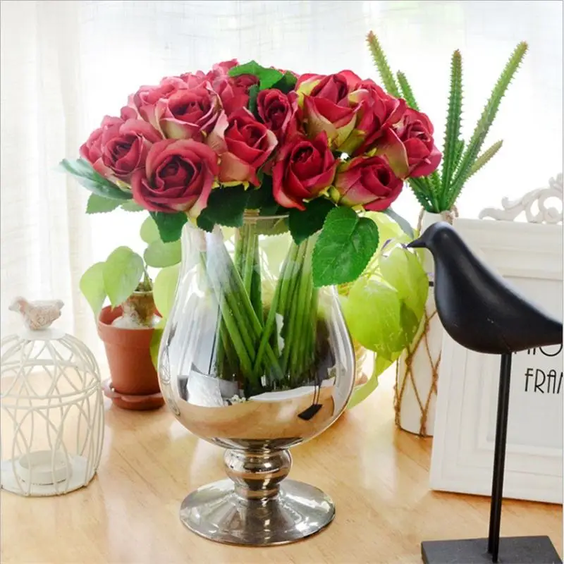 1 Buchet/12 capete de BRICOLAJ Proaspete Flori Artificiale de Trandafir Flori de Mătase Fals Plante Pentru Valentine ' s Zi, Nunta Petrecere Acasă Decorare