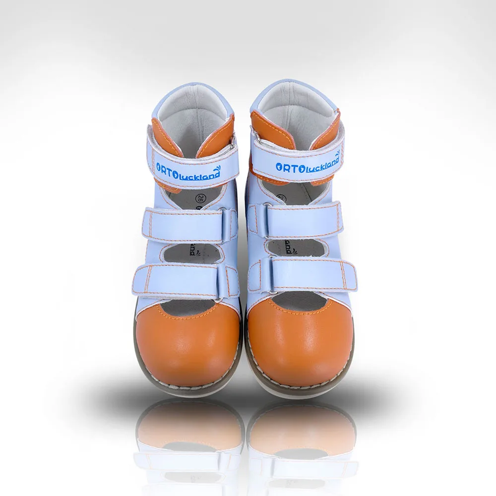 Copii Sandale Din Piele Copii Pantofi Ortopedici Pentru Copii Închis-Toe Respirabil Cer Albastru Portocaliu Pentru Flatfoot Încălțăminte
