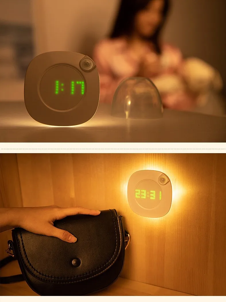 Inteligent Inducție Led Lampă De Perete Magnetic De Interior Lumina De Noapte Cu Ceas Cu Display, Folosit Pentru Baie, Dormitor, Hol Lampă De Perete