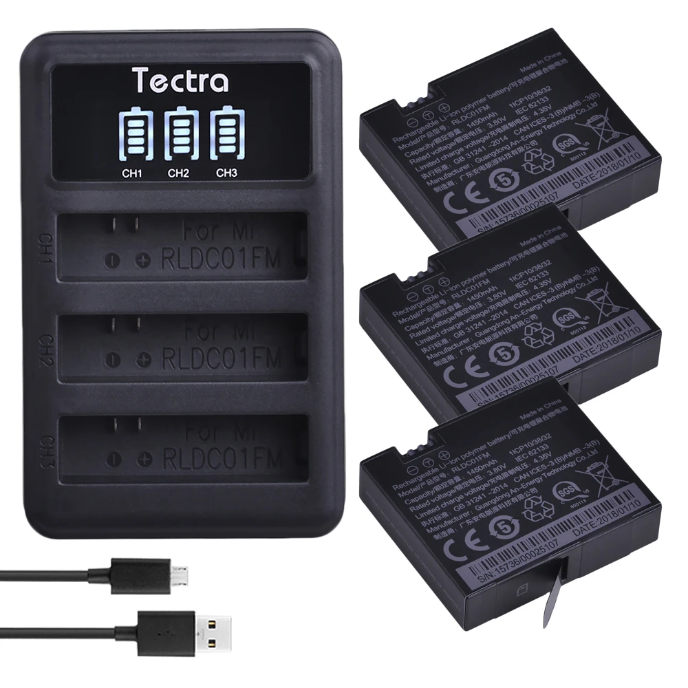 Tectra 3PCS 1450mAh Original mijia 4k Baterie + LED 3Slots Incarcator USB pentru Sport Xiao mi mi Jia Acțiune de Mini Camere de Baterie
