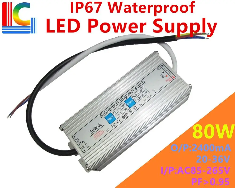 80W 2400mA IP67 rezistent la apa de Alimentare 20V la 36V LED Driver Adaptor de 110V 220V Proiector Lumina Strada de Iluminat cu transformator CE