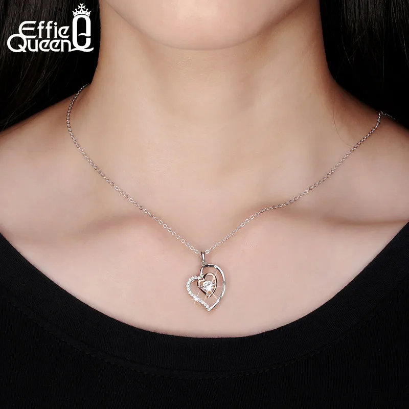 Effie Regina Strălucitoare Pâlpâie Inima Design Zircon Cristal Pandantiv Argint 925 Colier Lanț Frumos Cadou Bijuterii Femei BN15