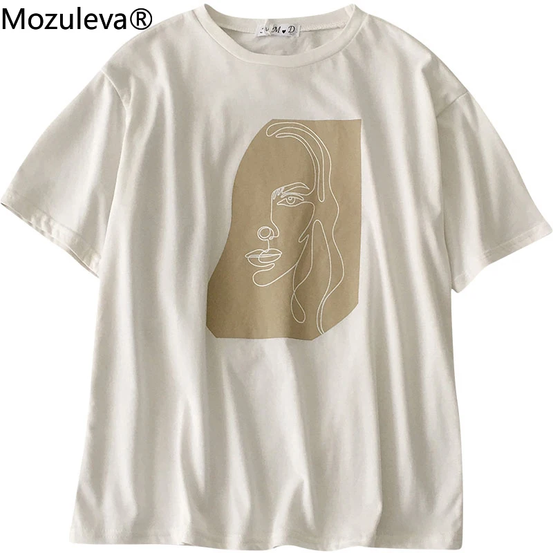 Mozuleva de Vară 2020 Abstract Față Umană Tipărite Femei de Moda T-shirt cu Maneci Scurte Femei Topuri Albe Teuri Tur-gât de sex Feminin Topuri