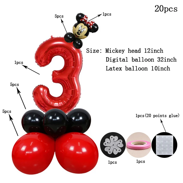 20buc Rosu Mickey mouse pentru Copii de Duș Ziua de nastere Aniversare Latex Aluminiu Balloon Party Set de Decorare balon Consumabile