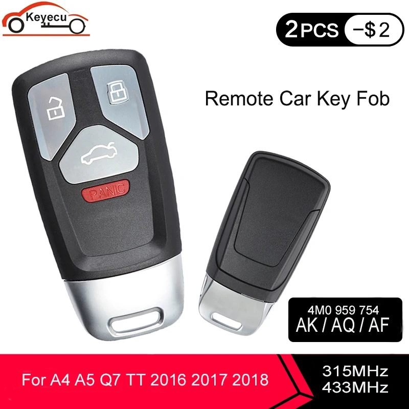 KEYECU de Intrare fără cheie de la Distanță Inteligent Auto Key Fob 4 Butto 315MHz 433MHz pentru Audi A4 A5 Q7 TT 2016 2017 2018 4M0 959 754 AK / AQ / AF