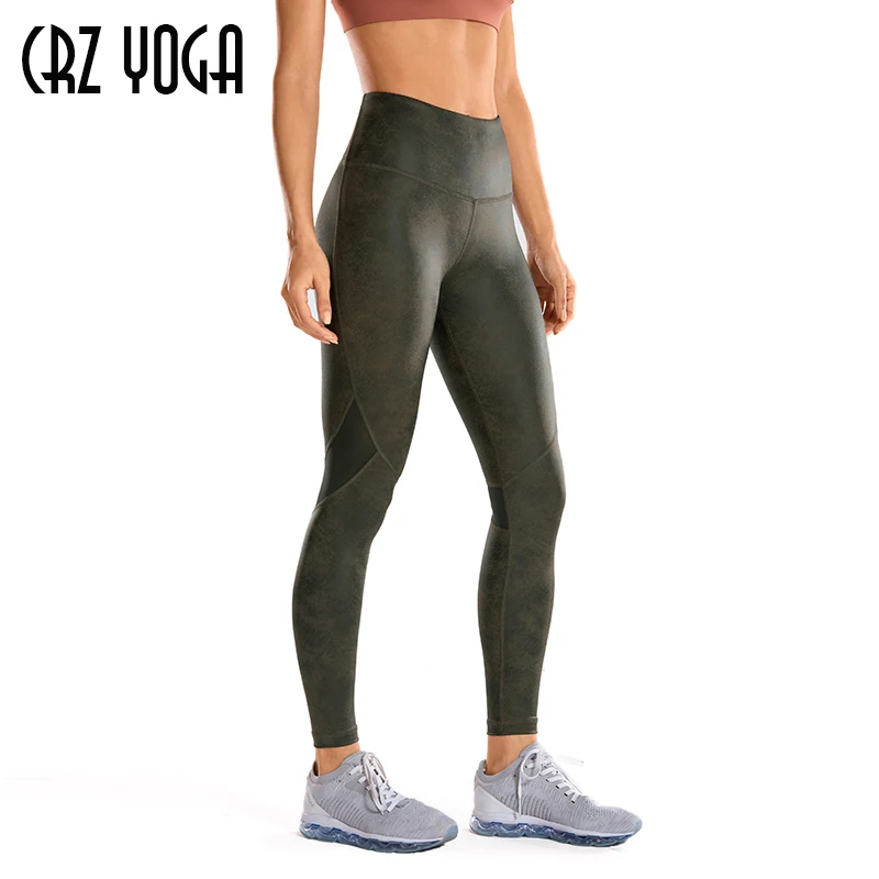 CRZ YOGA pentru Femei Mată Acoperită Faux din Piele Textura Legging Antrenament Plasă de Pantaloni Stramti cu Drawcord-25 cm
