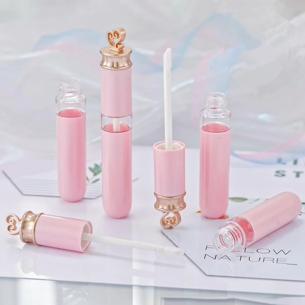 5 Piese Pink 6ml Gol Luciu de Buze Tuburi de Aur în Formă de Inimă de Sus,Ruj Cosmetice de Ambalare Container
