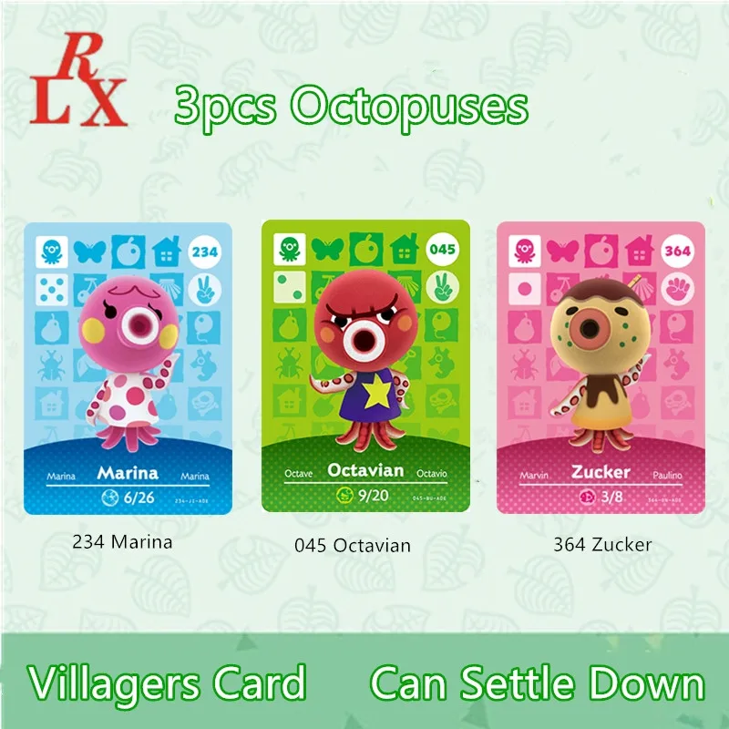 3pcs Caracatiță Octavian Marina Zucker Animal Crossing Sătenii Carduri ACNH NFC Cărți de Joc Ntag215 Categorie NS Comutator WiiU