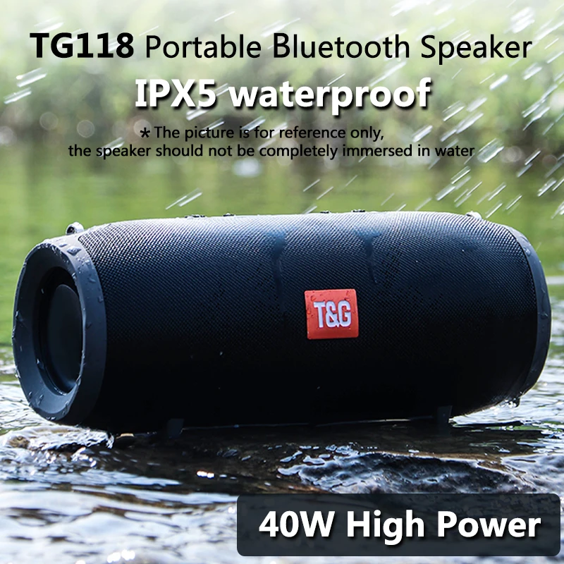 TG118 Difuzor Portabil Bluetooth 40W Wireless de Mare Putere Coloana Subwoofer Centru de Muzică Stereo 3D Stereo FM/TF/AUX 3600mAh