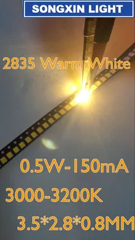 4000pcs 2835 SMD Alb Cald Chip de LED-uri De 0,5 W 3V 150mA 50-55LM Ultra Luminos SMT Montare pe Suprafață Chip de LED-uri cu Diode Emițătoare de Lumină Lampă