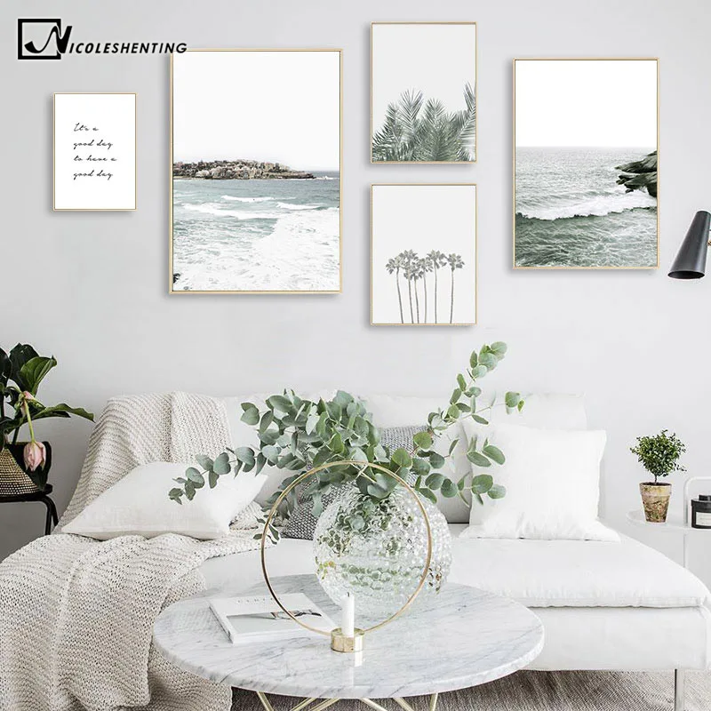 Citat Motivațional Palmier Frunze De Imagine Scandinave Poster Nordic Decor Ocean, Mare, Peisaj Imprimare Arta De Perete Panza Pictura