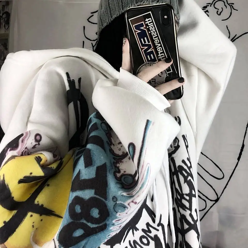 Toamna și iarna ins versiunea coreeană de stil Harajuku întuneric graffiti imprimare vrac plus de catifea groasă de sex feminin sacou haina