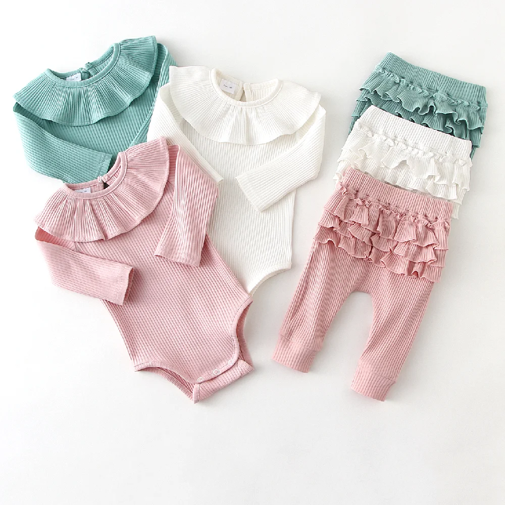 2 buc Copil Nou-născut Fată Băiat Haine Seturi de Pijamale pentru Copii cu dungi din Bumbac cu Maneca Lunga Salopetă + Pantaloni de Primăvară de Îmbrăcăminte pentru Sugari Utilaje