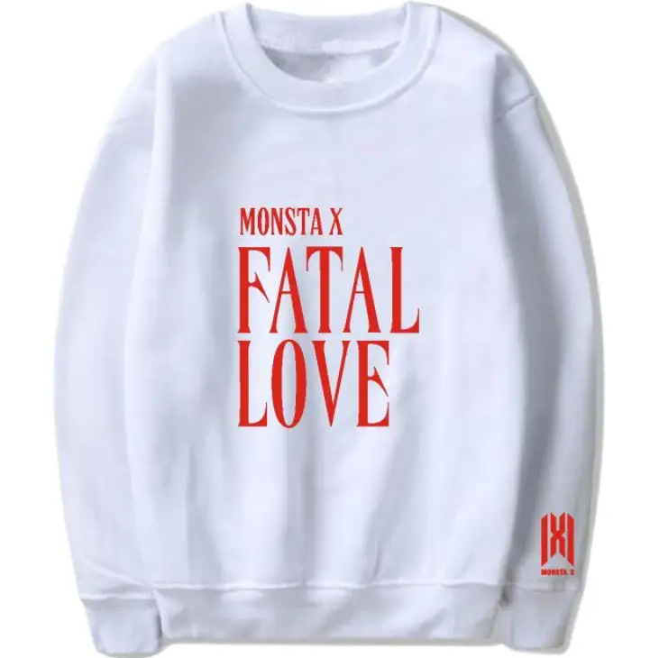 Kpop monsta x nou album de dragoste fatală același imprimare o gât pulover hoodies unisex moda fleece pierde tricoul