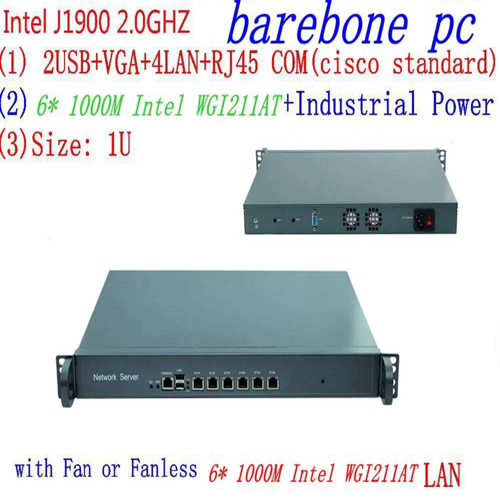 6 ethernet LAN porturi de rețea de securitate firewall linux fără ventilator 1U rack server Intel Celeron Quad Core J1900