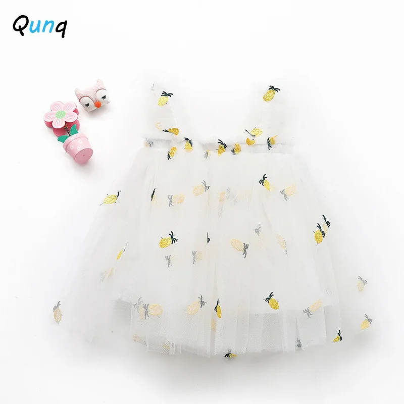 Qunq Boutique Broderie Copil Fete Dress 2021 Noi De Vara Plasă Toddler Copii Costum Printesa De Ananas, Cireșe Copii Rochii