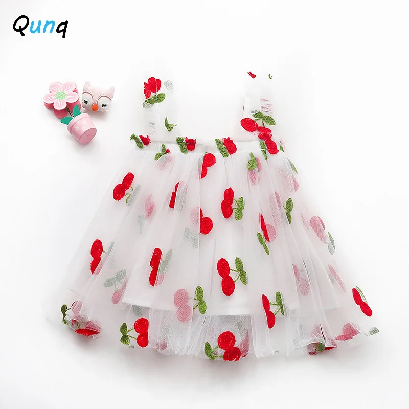 Qunq Boutique Broderie Copil Fete Dress 2021 Noi De Vara Plasă Toddler Copii Costum Printesa De Ananas, Cireșe Copii Rochii